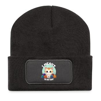 Cat Wool Knitting Crochet Handmade Cute - Recycled Patch Beanie - dark grey - Front