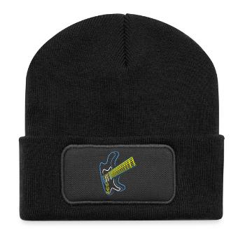 Blaues Gitarren Design - Recycelte Patch Beanie - Schwarz - Vorne