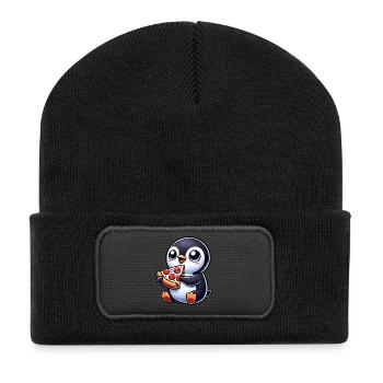 Cute Penguin Pizza Pizza Cartoon Drawing - Recycled Patch Beanie - black - Front