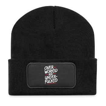 Ausgefallener, überarbeiteter und unterfickter Graffiti-Stil - Recycelte Patch Beanie - Schwarz - Vorne