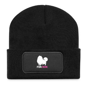Pomeranian Zwergspitz Hund Papa - Recycelte Patch Beanie - Schwarz - Vorne