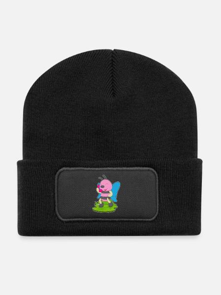 Schmetterling Telefon - Recycelte Patch Beanie - Schwarz