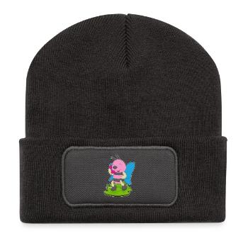 Téléphone papillon - Beanie recyclé à patch - charbon - Devant