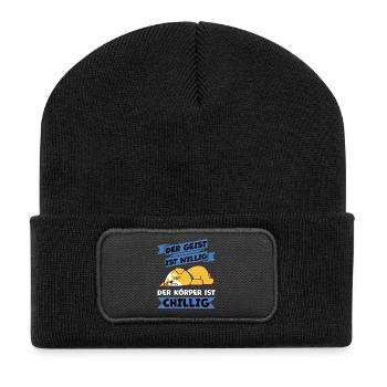 körper chillig haha ich piss mich - Recycelte Patch Beanie - Schwarz - Vorne