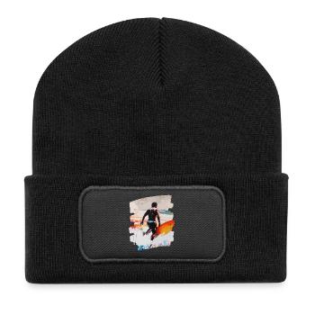 Surfer Surfen Surfbrett Surfing - Recycelte Patch Beanie - Schwarz - Vorne