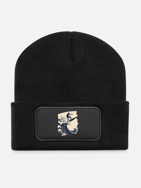 Surfer Surfen Surfbrett Surfing - Recycelte Patch Beanie - Schwarz