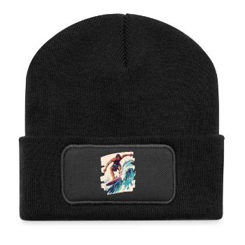 Surfer Surfen Surfbrett Surfing - Recycelte Patch Beanie - Schwarz - Vorne