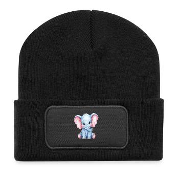 Süßer Kleiner Blauer Elefant Cartoon Design - Recycelte Patch Beanie - Schwarz - Vorne