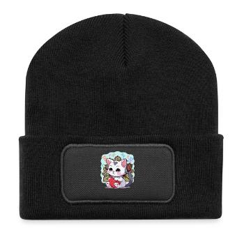 Indian Cat Cats Heart Hearts Indian Kitten - Recycled Patch Beanie - black - Front