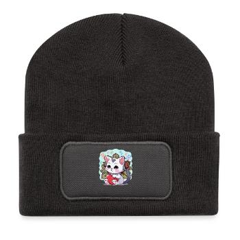 Indian Cat Cats Heart Hearts Indian Kitten - Recycled Patch Beanie - dark grey - Front