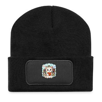 Katze Katzen Herz Kätzchen Herzen Geburtstag - Recycelte Patch Beanie - Schwarz - Vorne