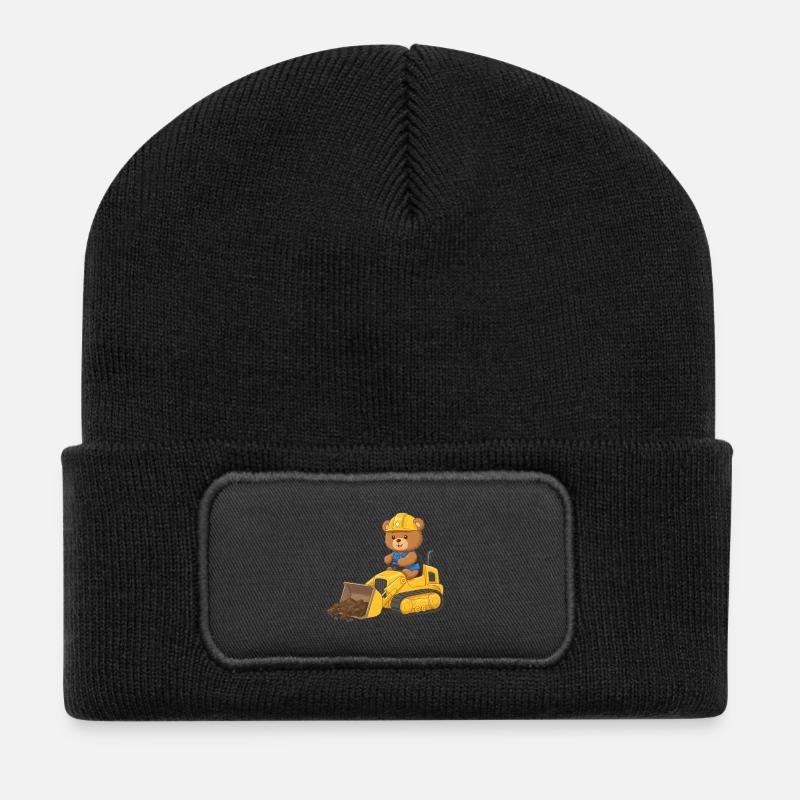 Teddy Bear Construction Worker - Recycled Patch Beanie - black