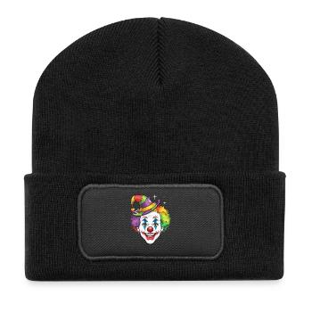 Clown drôle avec des cheveux arc-en-ciel et de la magie - Beanie recyclé à patch - noir - Devant