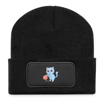 Animal Cartoon Kid Cat - Recycled Patch Beanie - black - Front