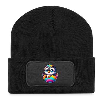 Mignon pingouin éclosion d’un œuf de Pâques coloré - Beanie recyclé à patch - noir - Devant
