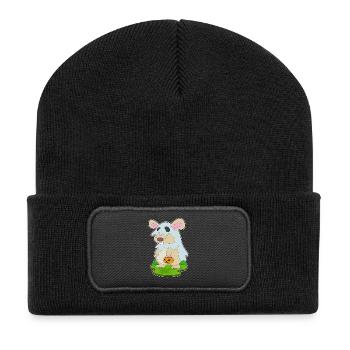 Hase Halloween Geist - Recycelte Patch Beanie - Schwarz - Vorne