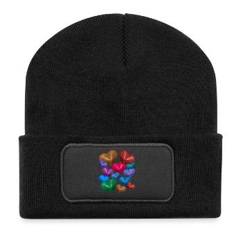 Herz Herzen Geburtstag Valentin Muttertag - Recycelte Patch Beanie - Schwarz - Vorne