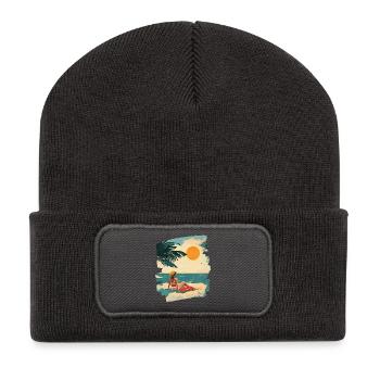 Sommer Strand Retro - Recycelte Patch Beanie - Dunkelgrau - Vorne