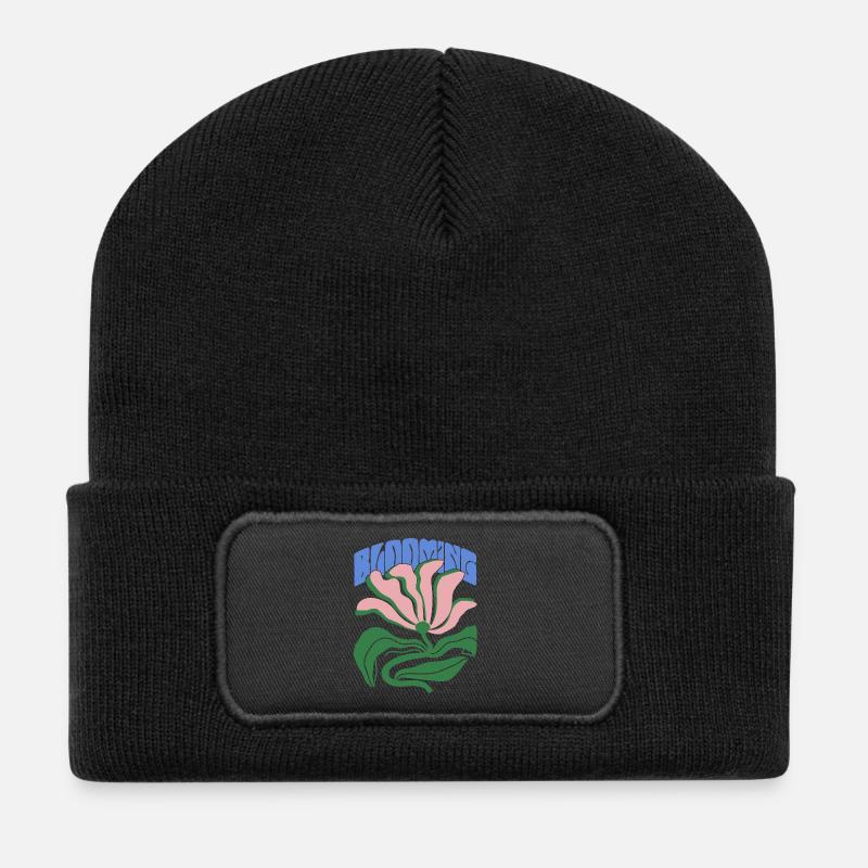 Blühende Stärke - Recycelte Patch Beanie - Schwarz