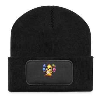 Ostern Huhn Küken Osterei Jonglieren - Recycelte Patch Beanie - Schwarz - Vorne