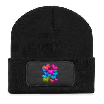 Valentin Herz Herzen Liebe Valentinstag - Recycelte Patch Beanie - Schwarz - Vorne