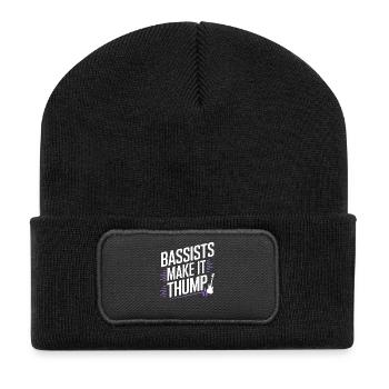 Bass Gitarrist Musiker Gear Funk Rock Jazz - Recycelte Patch Beanie - Schwarz - Vorne