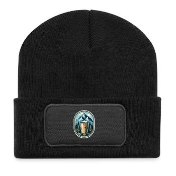Panorama de montagne avec verre à bière - Beanie recyclé à patch - noir - Devant