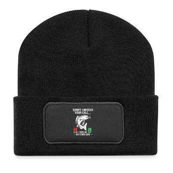 Truite, pêche, hameçon, canne à pêche, pêcheur, poisson-grenouille - Beanie recyclé à patch - noir - Devant