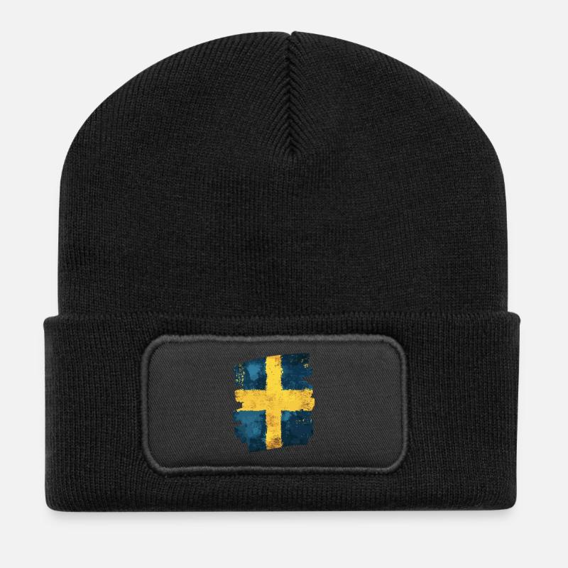 Schwedische Flagge Schweden - Recycelte Patch Beanie - Schwarz