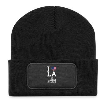 I Love LA Golden Gate Bridge Cool Heart Flag Pun - Recycled Patch Beanie - black - Front