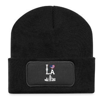 I Love LA Golden Gate Bridge Los Angeles Flag Pun - Recycled Patch Beanie - black - Front