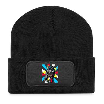 Retro Tattoo Wolf Wolves Husky Dog Dogs - Recycled Patch Beanie - black - Front