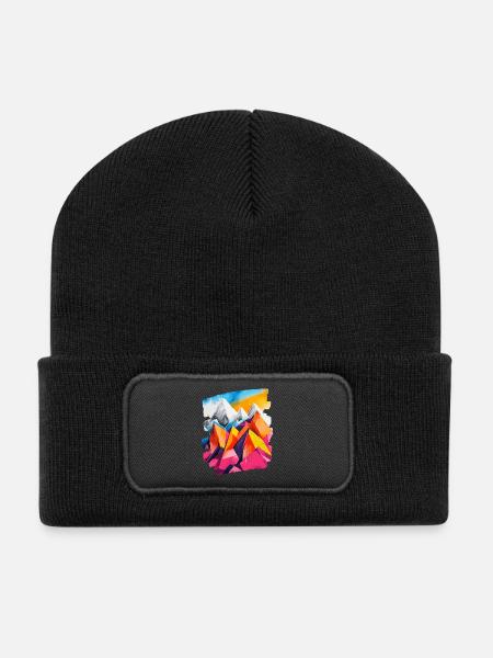 Berge - Recycelte Patch Beanie - Schwarz