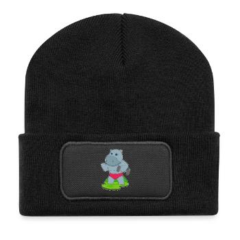 Hippopotamus Bodybuilder Dumbbell Bodybuilding - Recycled Patch Beanie - black - Front