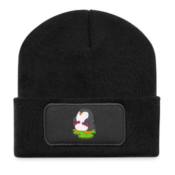 Pinguin Bodybuilder Hanteln Bodybuilding - Recycelte Patch Beanie - Schwarz - Vorne
