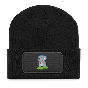 Maus Flasche Rotwein - Recycelte Patch Beanie - Schwarz - Vorne