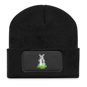Hase Flasche Rotwein - Recycelte Patch Beanie - Schwarz - Vorne