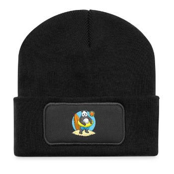 Panda Strand Schwimmring Sommer - Recycelte Patch Beanie - Schwarz - Vorne