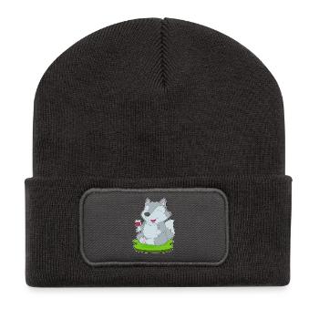 Vin rouge loup - Beanie recyclé à patch - charbon - Devant