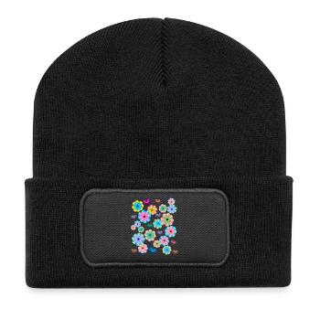 Printemps Début Printemps Fleurs Fleur Coeur Coeurs - Beanie recyclé à patch - noir - Devant