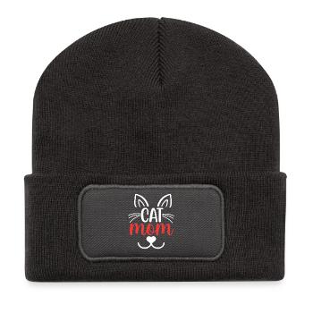 Katzen-Mama - Recycelte Patch Beanie - Dunkelgrau - Vorne