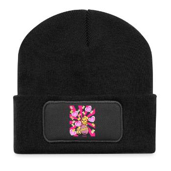 Retro Easter Chick Kids Child Baby Chicken Egg - Recycled Patch Beanie - black - Front