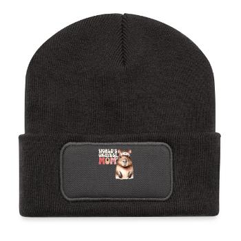 Worlds Okayest Mom Capybara Lustiges Mama Design - Recycelte Patch Beanie - Dunkelgrau - Vorne