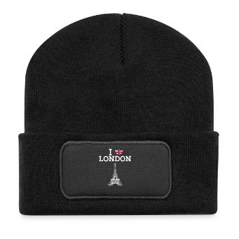 I Love London Eiffelturm Cool Heart Flagge England - Recycelte Patch Beanie - Schwarz - Vorne