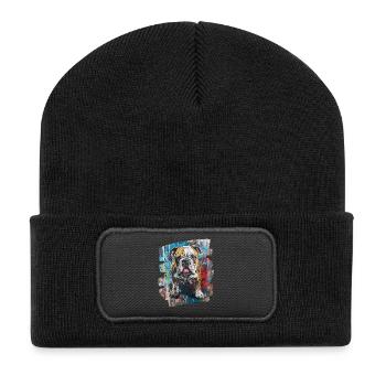 Bulldogge Kampfhund - Recycelte Patch Beanie - Schwarz - Vorne