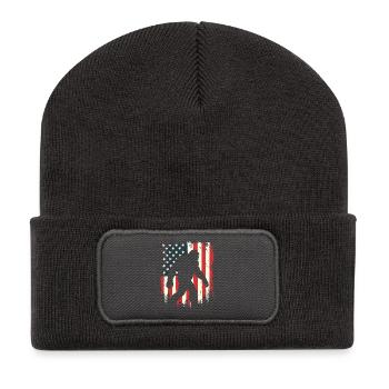 Bigfoot Patriot Sasquatch États-Unis Drapeau Amérique - Beanie recyclé à patch - charbon - Devant