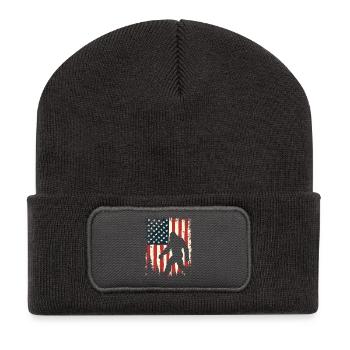 Bigfoot Patriot Sasquatch États-Unis Drapeau Amérique - Beanie recyclé à patch - charbon - Devant