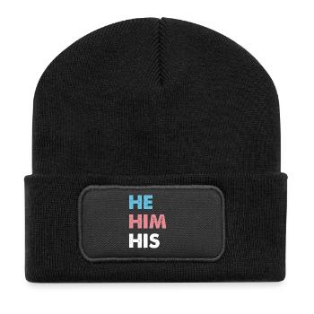 He Him His Transgender - Recycelte Patch Beanie - Schwarz - Vorne