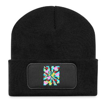 Retro Summer Strawberries Heart Butterflies Nature - Recycled Patch Beanie - black - Front