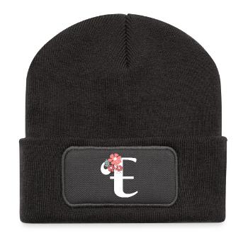 Letter e Minimalistische Blumen - Recycelte Patch Beanie - Dunkelgrau - Vorne